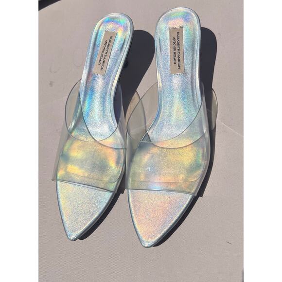 NWT Antonio Melani x Elizabeth Damrich Glass Shoe Holographic Vinyl Sandals 7M - Picture 1 of 13